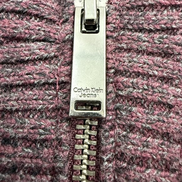 Calvin Klein Sweater Mens Large Burgundy Quarter Zip Preppy Pullover Mock Neck - Picture 8 of 9
